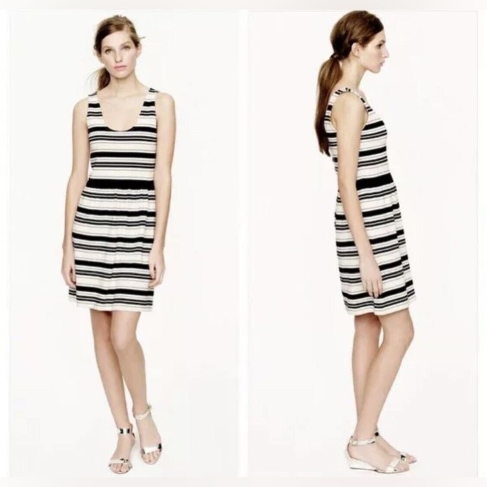 J. Crew Black and White Striped Sleeveless Mini Dress